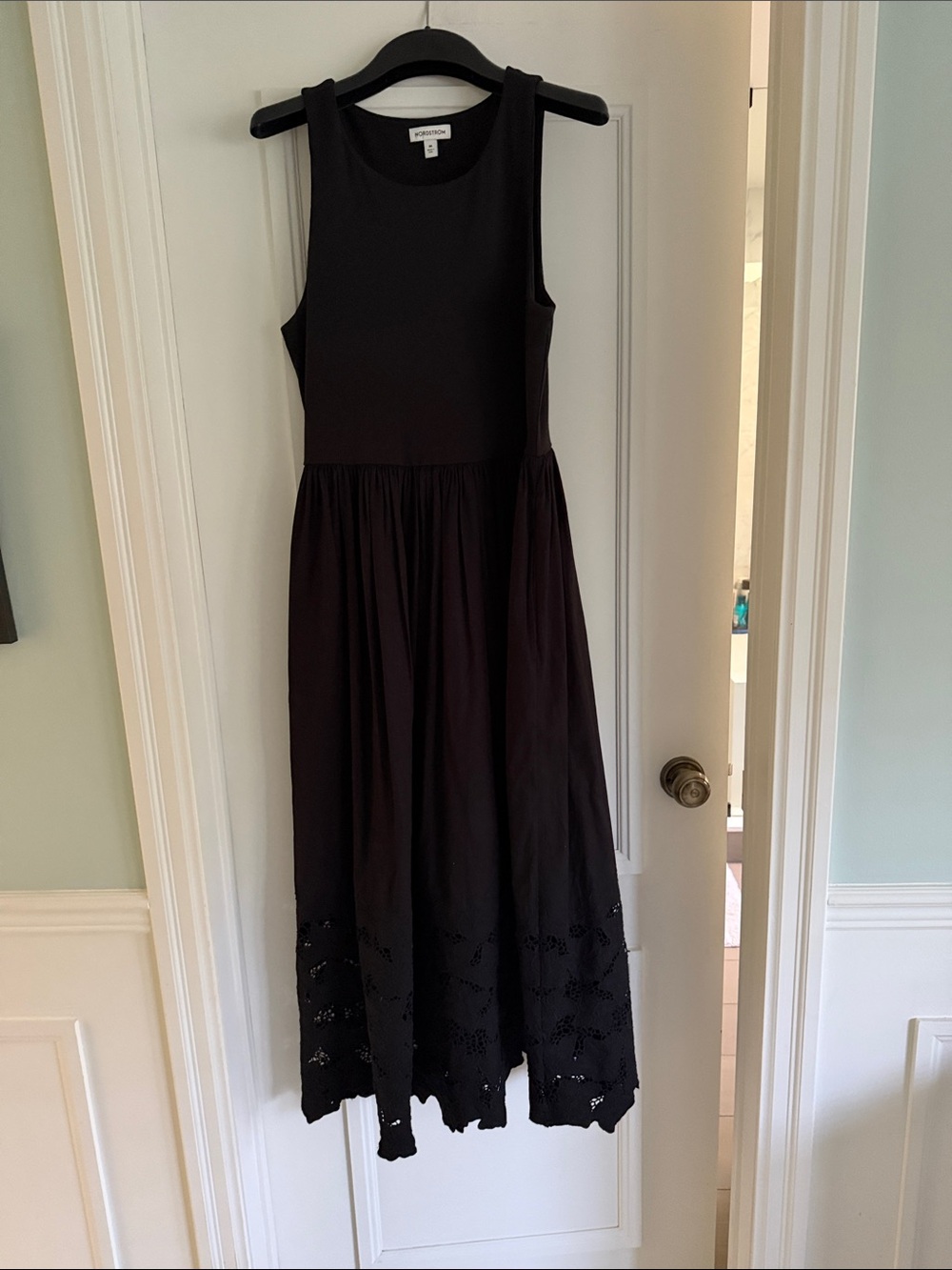 Nordstrom Black Sleeveless Maxi Dress with Eyelet Hem